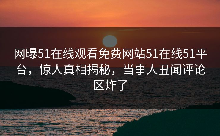 网曝51在线观看免费网站51在线51平台，惊人真相揭秘，当事人丑闻评论区炸了